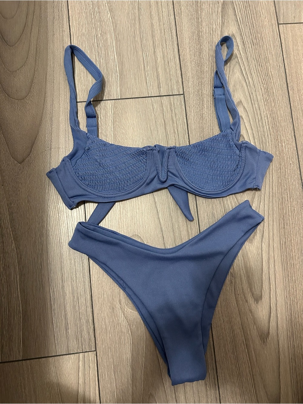 Zaful Ribbed Underwire Bikini Set - Blue